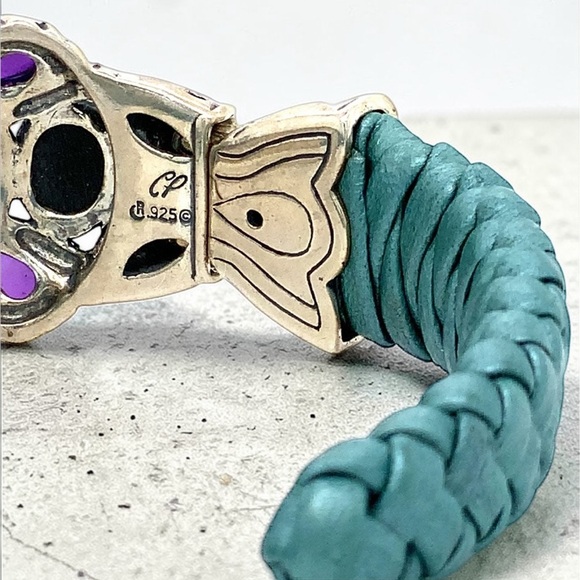 Carolyn Pollack Relios Turquoise Multi Stone Sterling Leather Cuff NWT 6 3/4” - Picture 12 of 17